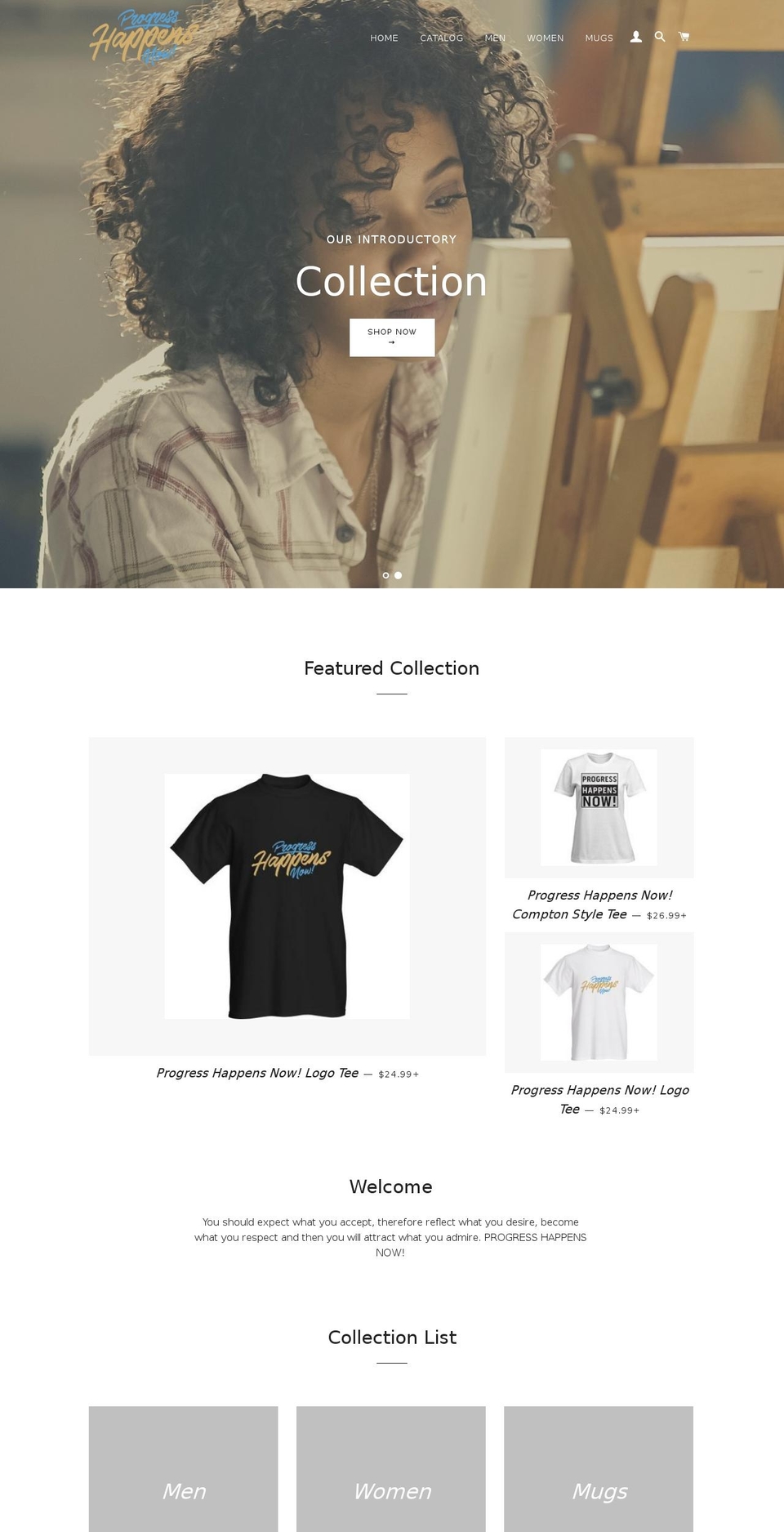 progresshappensnow.com — Shopify storefront screenshot