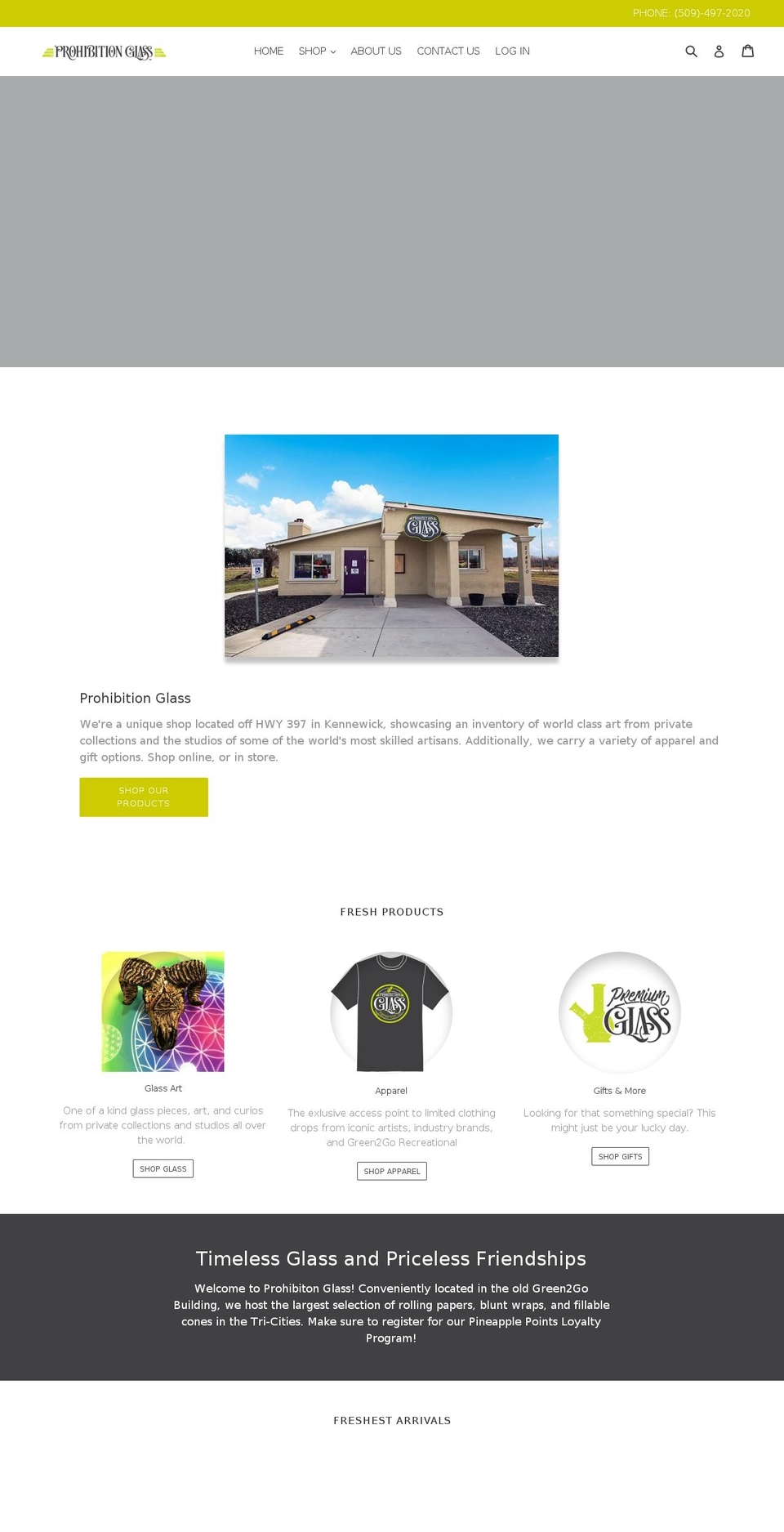 prohibitionglass.com shopify website screenshot