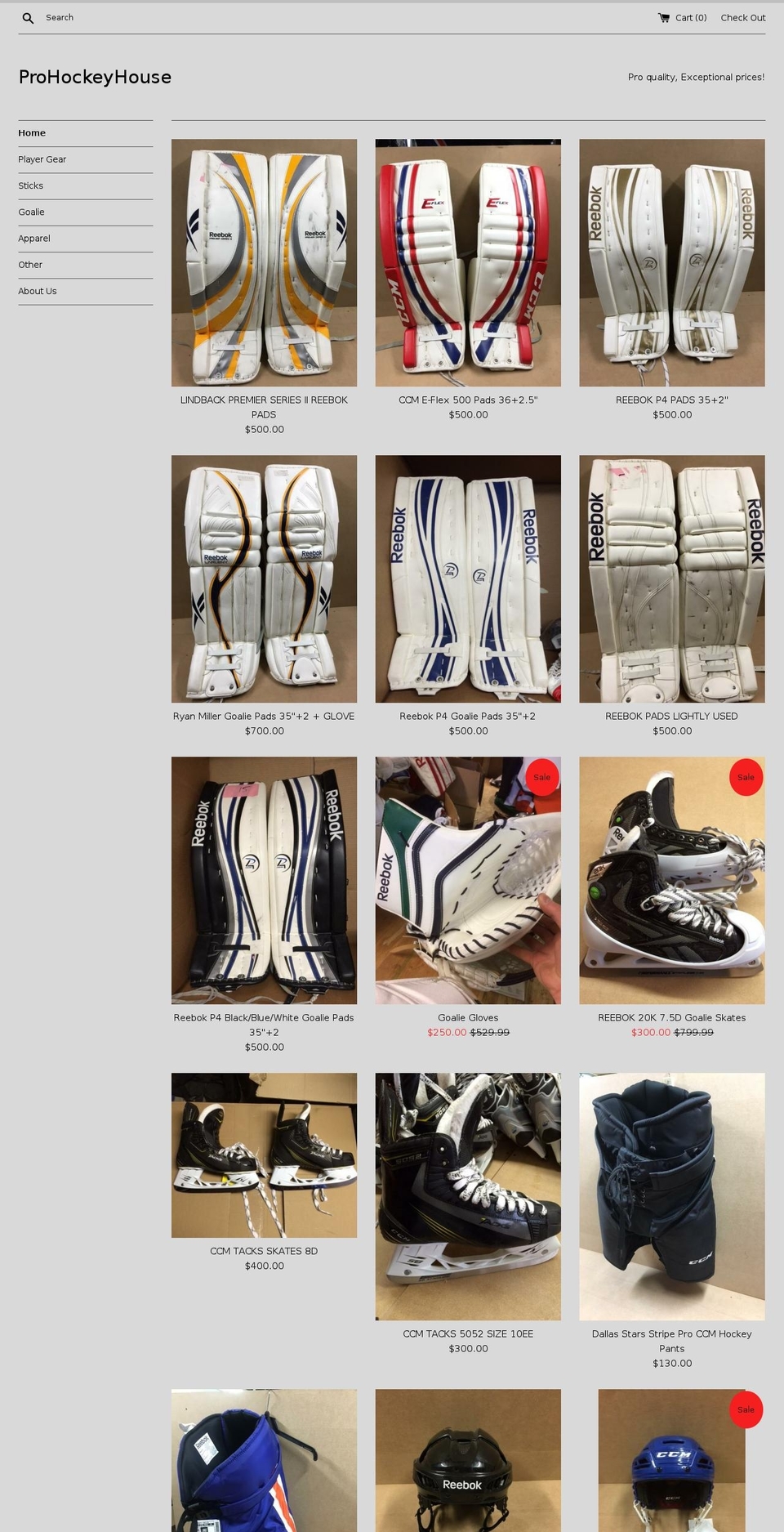 prohockeyhouse.com shopify website screenshot
