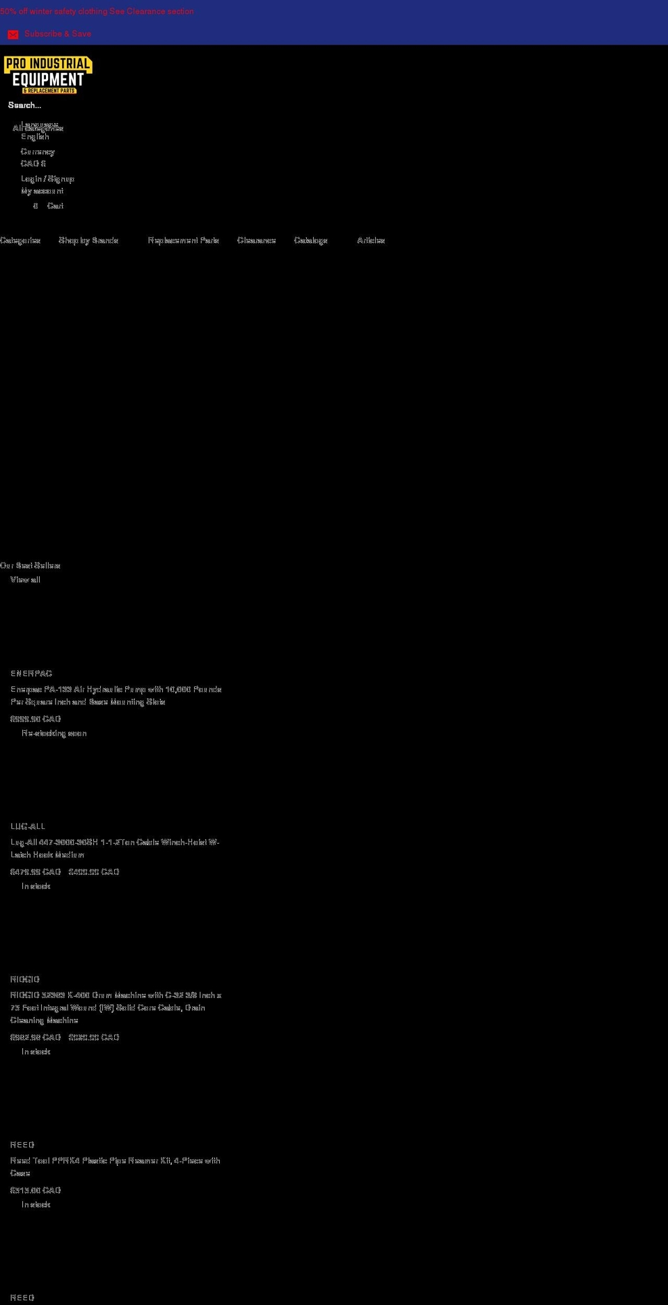proindustrialequipment.com shopify website screenshot