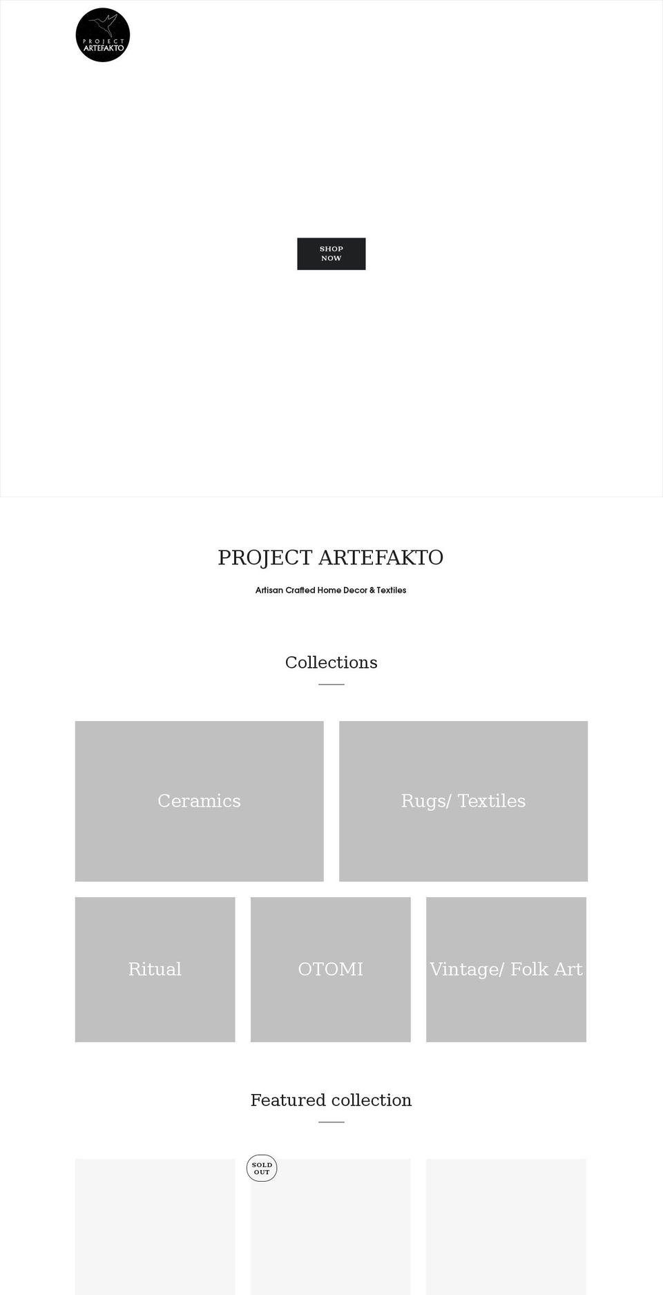 projectartefakto.com shopify website screenshot