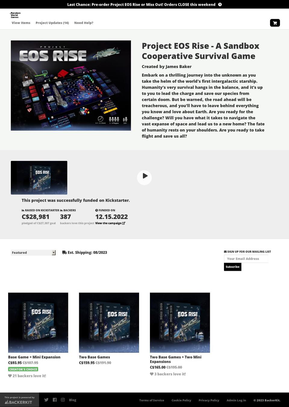 projecteosrise.com — Shopify storefront screenshot