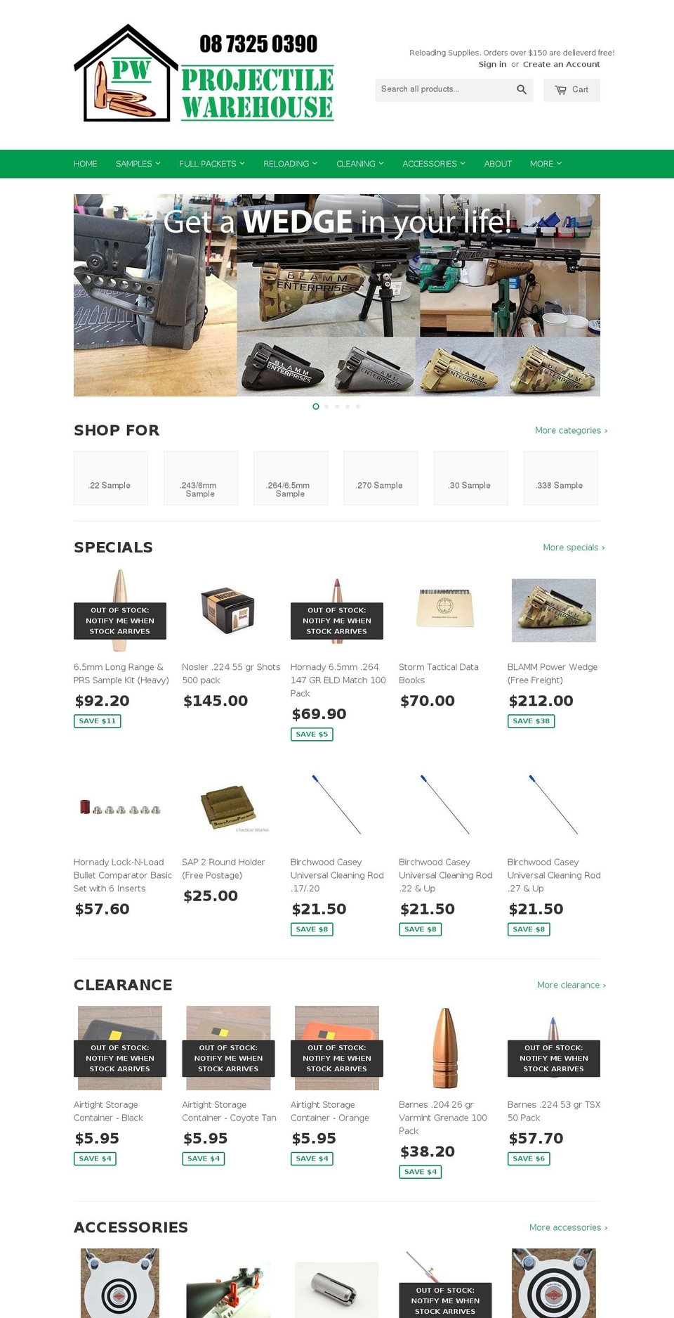 projectilewarehouse.com shopify website screenshot