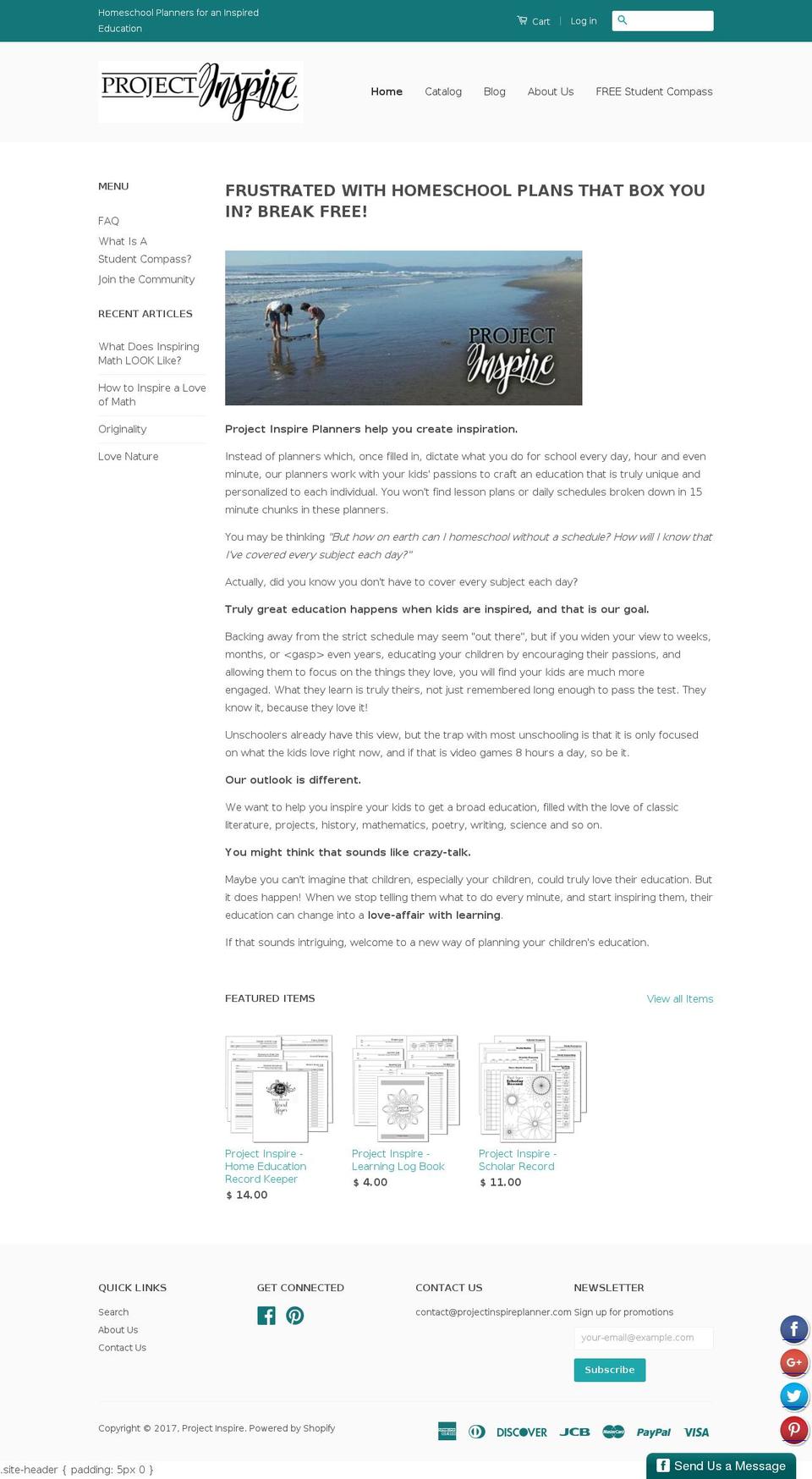 projectinspireplanner.com shopify website screenshot