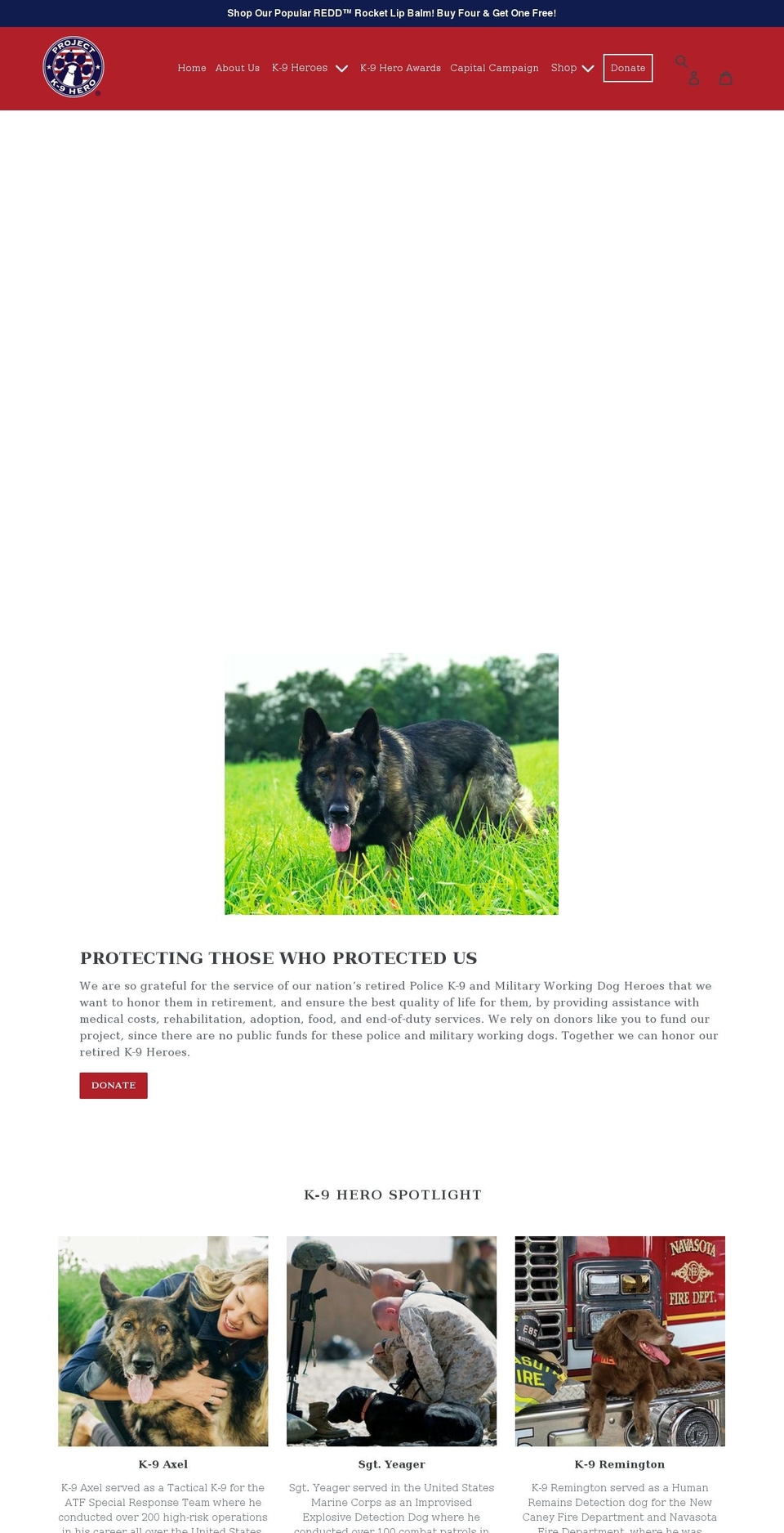 projectk9hero.org shopify website screenshot