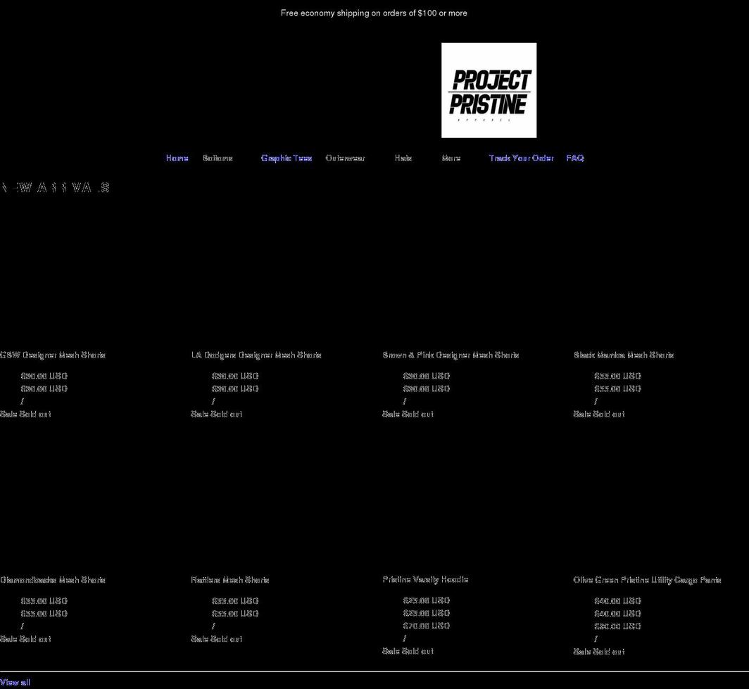 projectpristineapparel.com shopify website screenshot