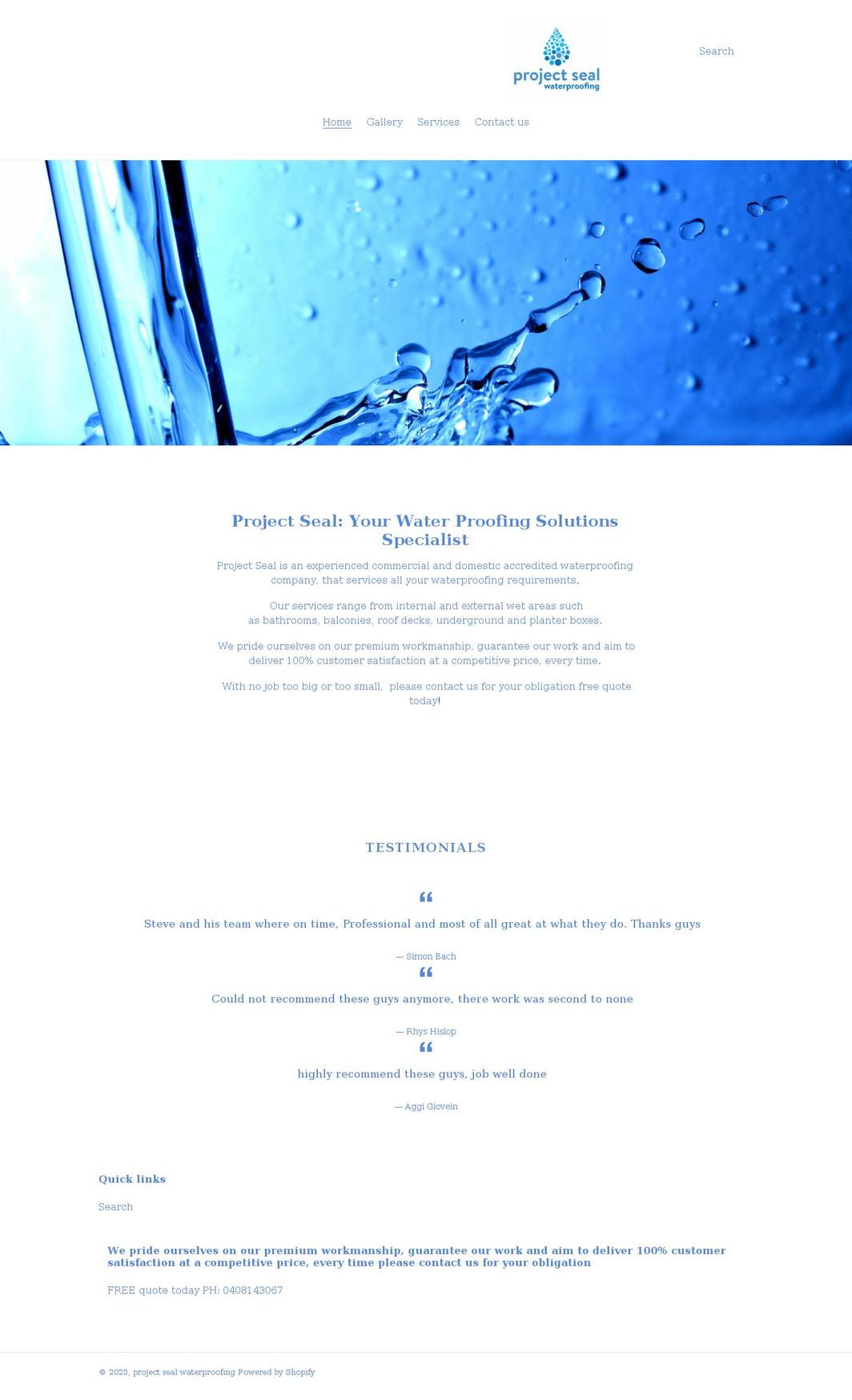 projectsealwaterproofing.com shopify website screenshot