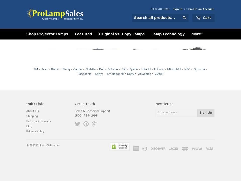prolampsales.com shopify website screenshot