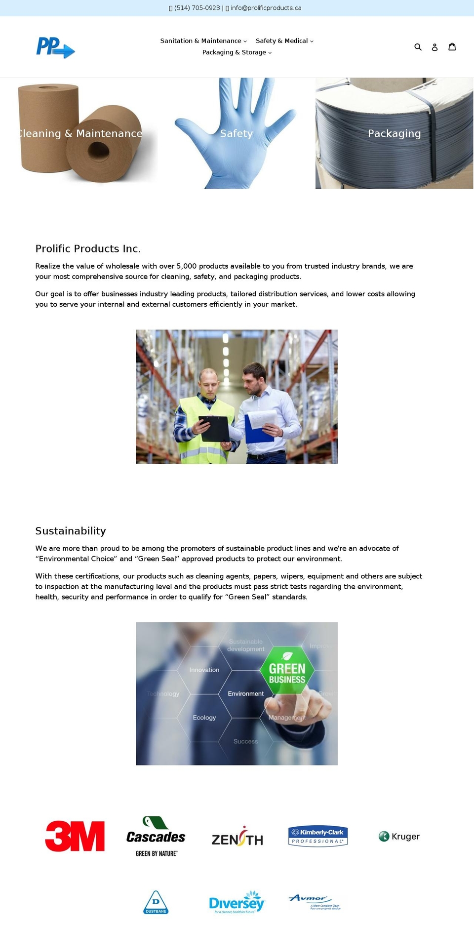 prolificproducts.ca shopify website screenshot