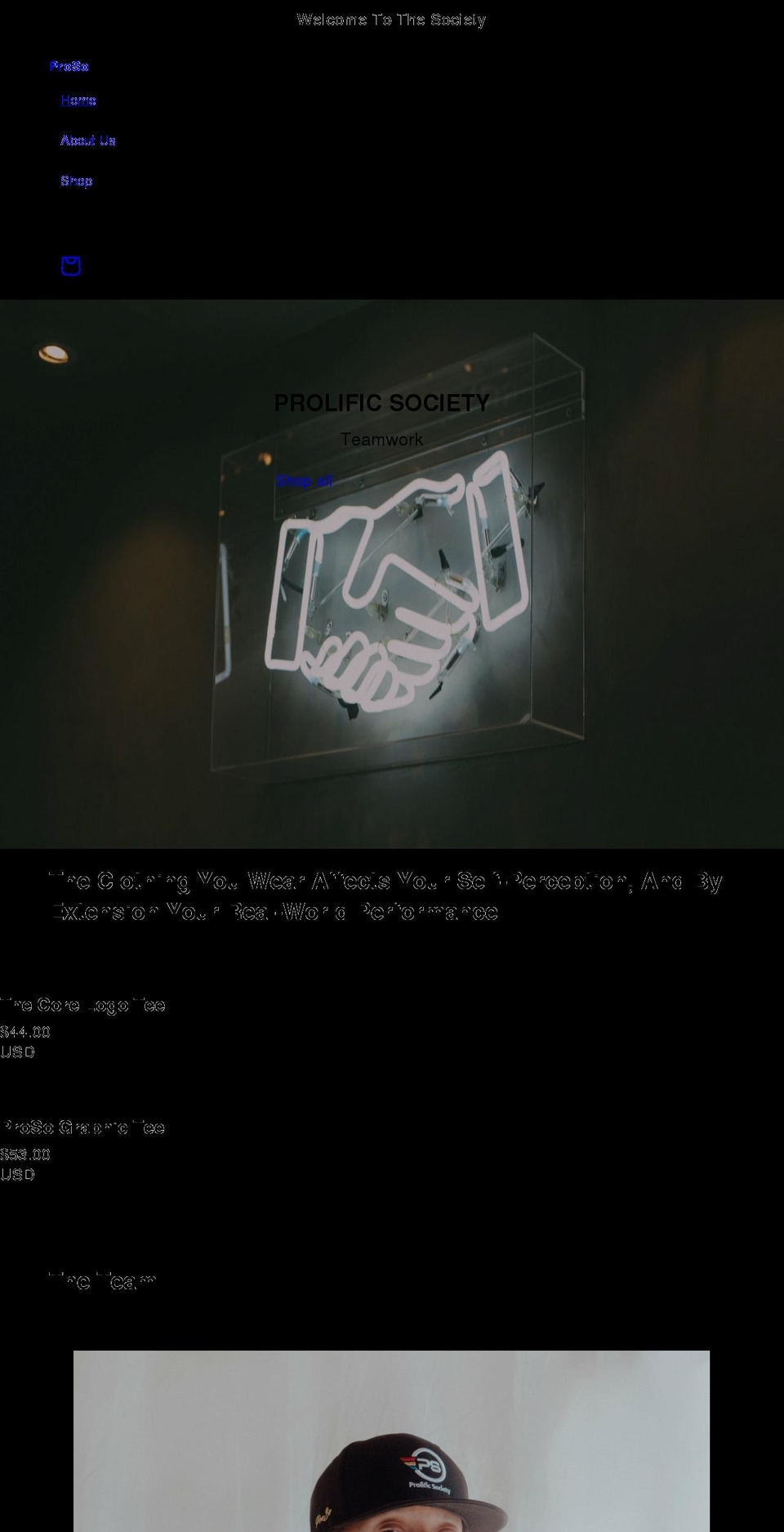prolificsociety.com shopify website screenshot