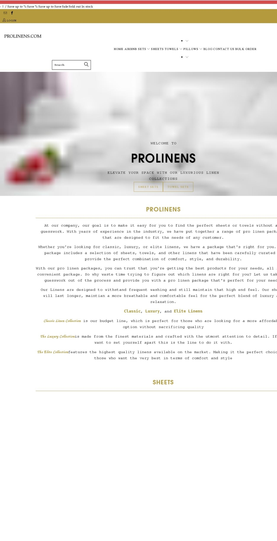prolinens.com shopify website screenshot