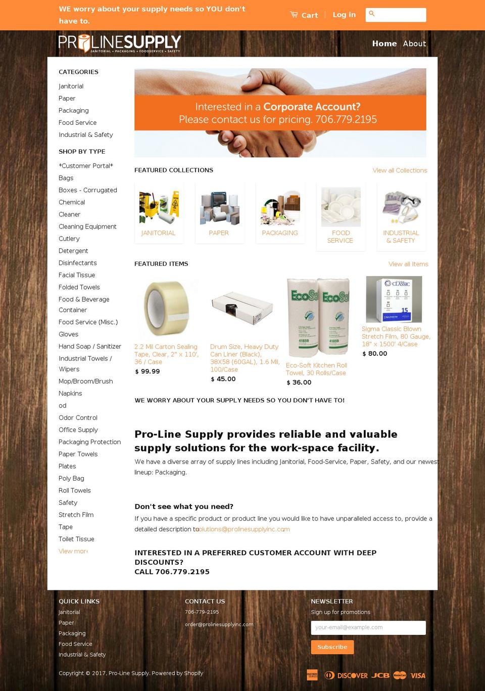 prolinesupplyinc.com shopify website screenshot