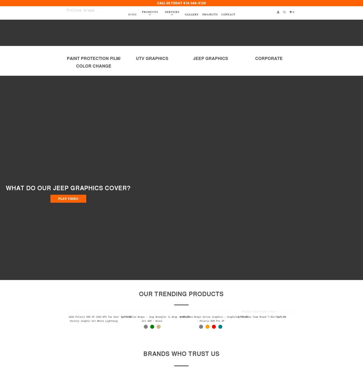prolinewraps.com shopify website screenshot