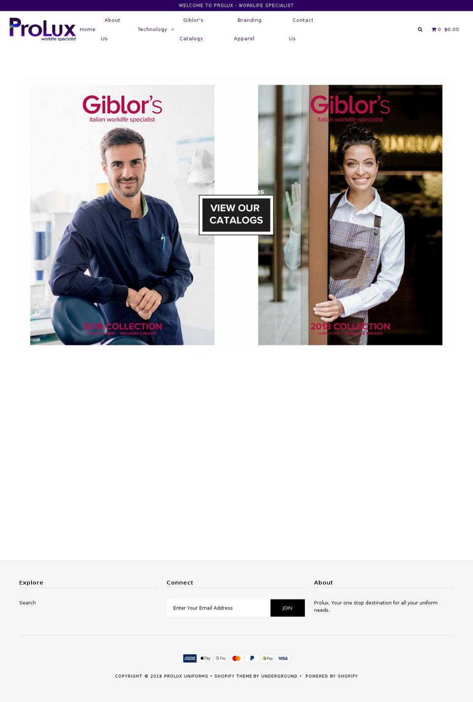 proluxuniforms.com — Shopify storefront screenshot