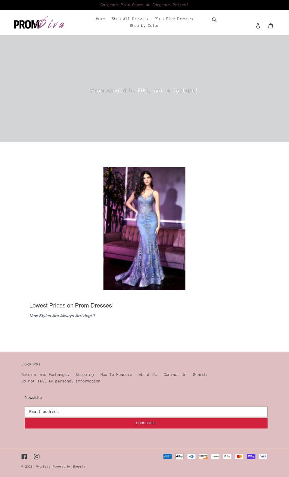prom-diva.com shopify website screenshot