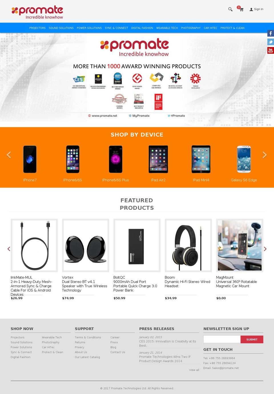 promate.net shopify website screenshot