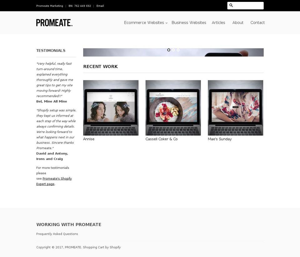 Narrative Shopify theme site example promeate.com