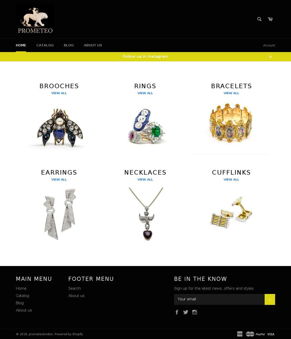 prometeolondon.com — Shopify storefront screenshot