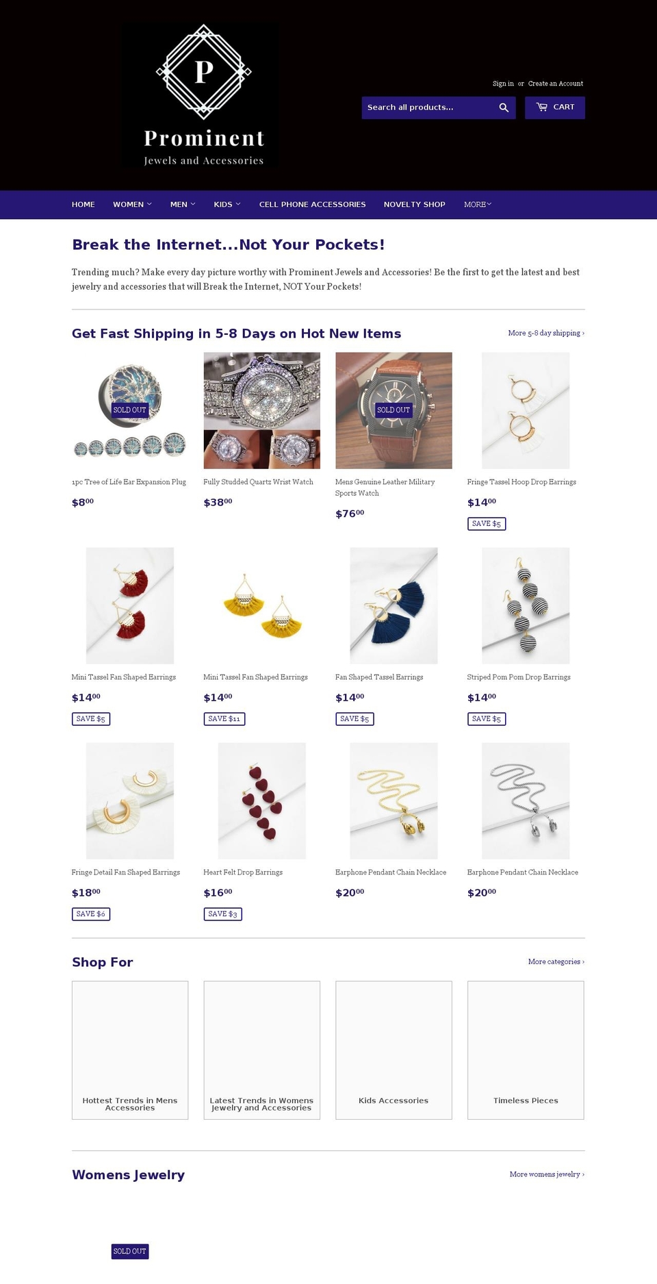 prominentjewels.com shopify website screenshot