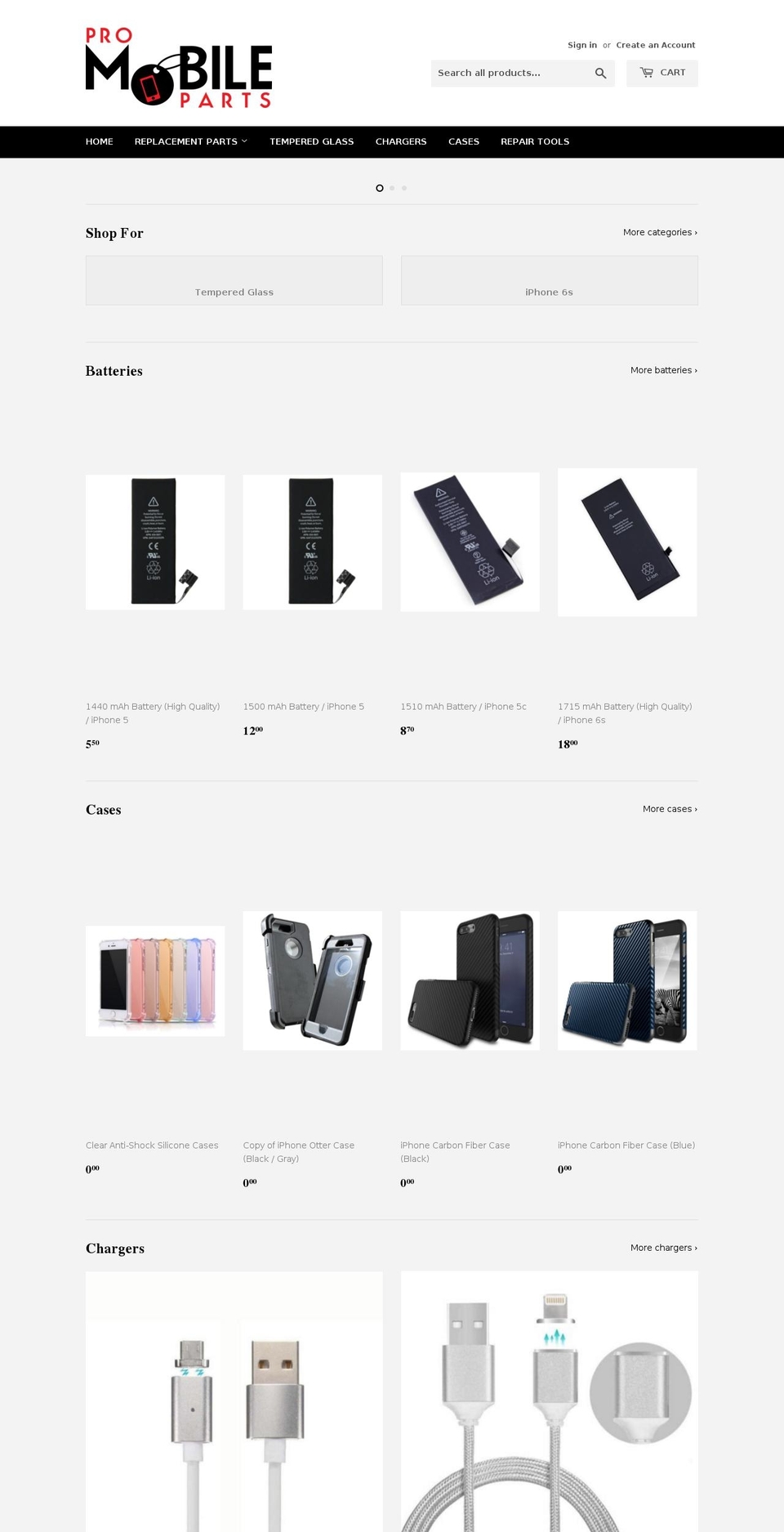 promobileparts.com — Shopify storefront screenshot