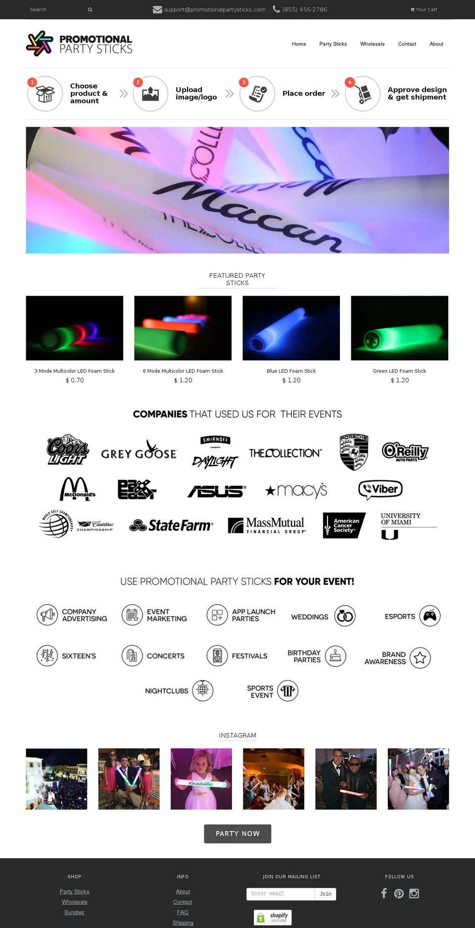 promotionalpartysticks.com shopify website screenshot