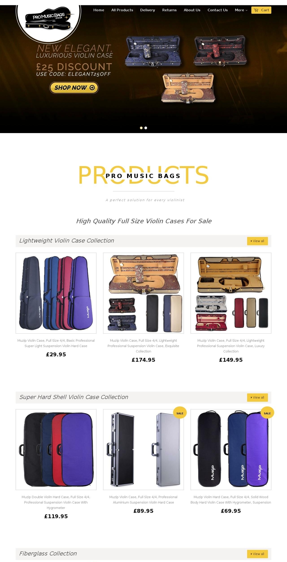 promusicbags.co.uk shopify website screenshot