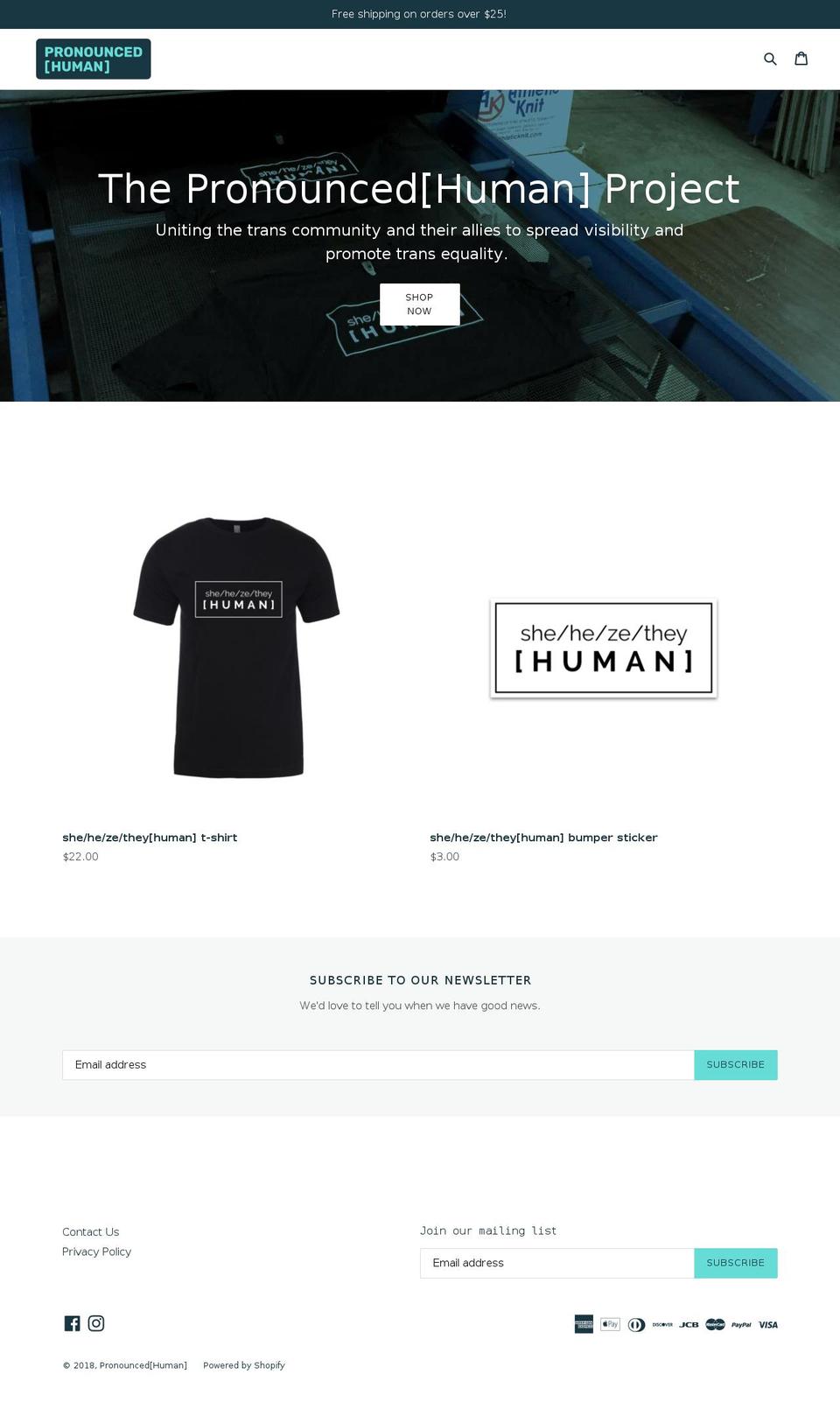 pronouncedhuman.com — Shopify storefront screenshot