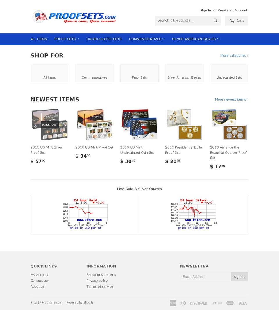 proofsets.com shopify website screenshot