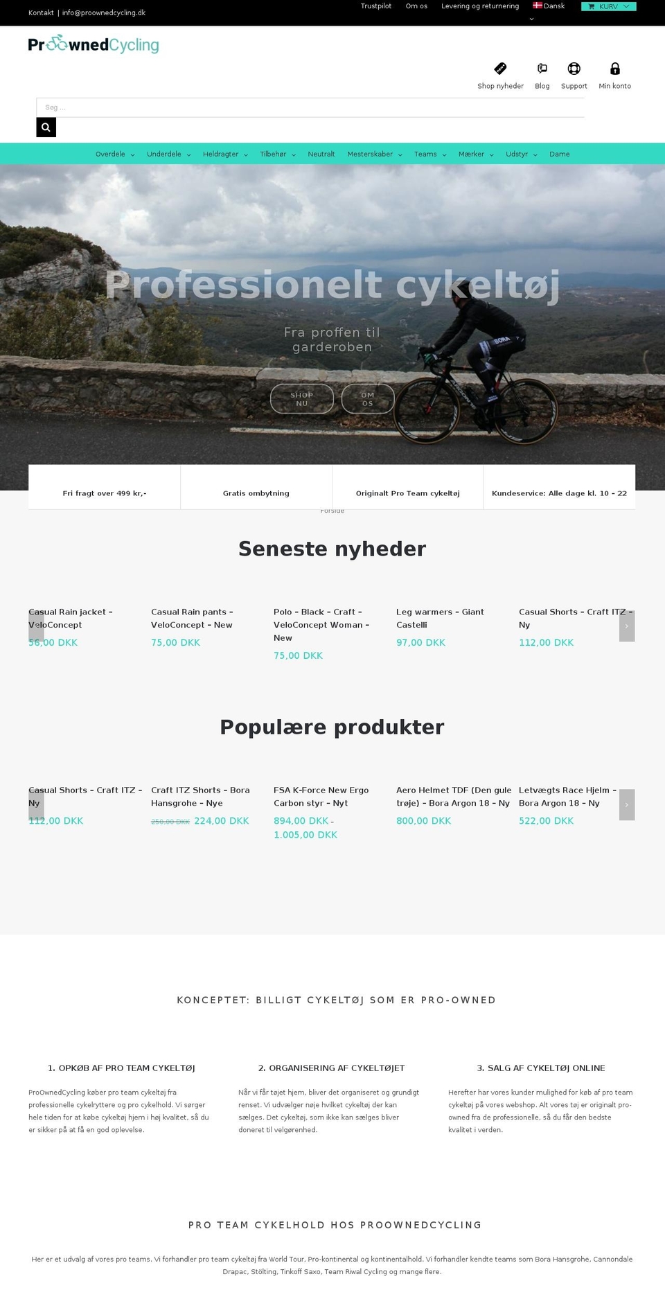 proownedcycling.dk shopify website screenshot