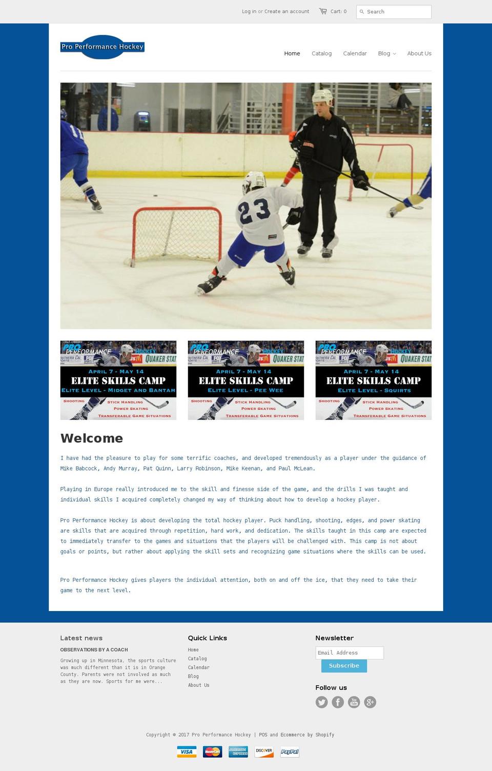 properformancehockey.com shopify website screenshot