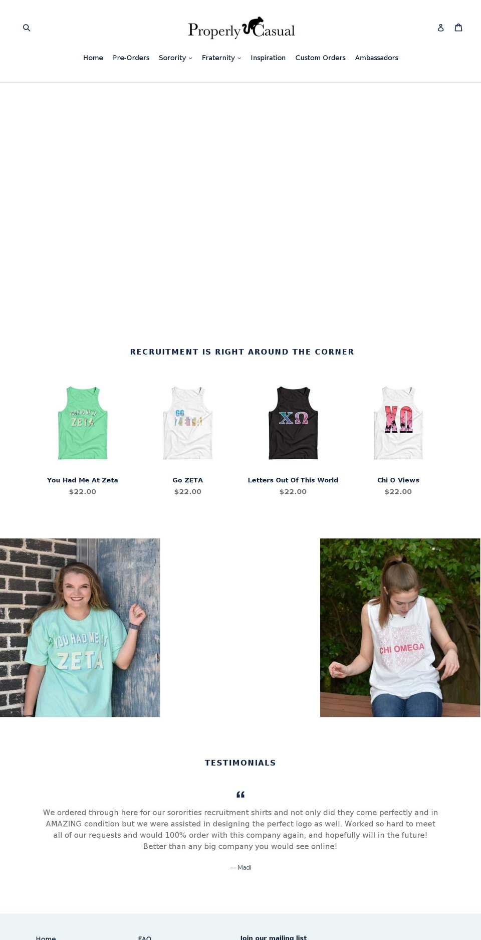 properlycasual.com — Shopify storefront screenshot