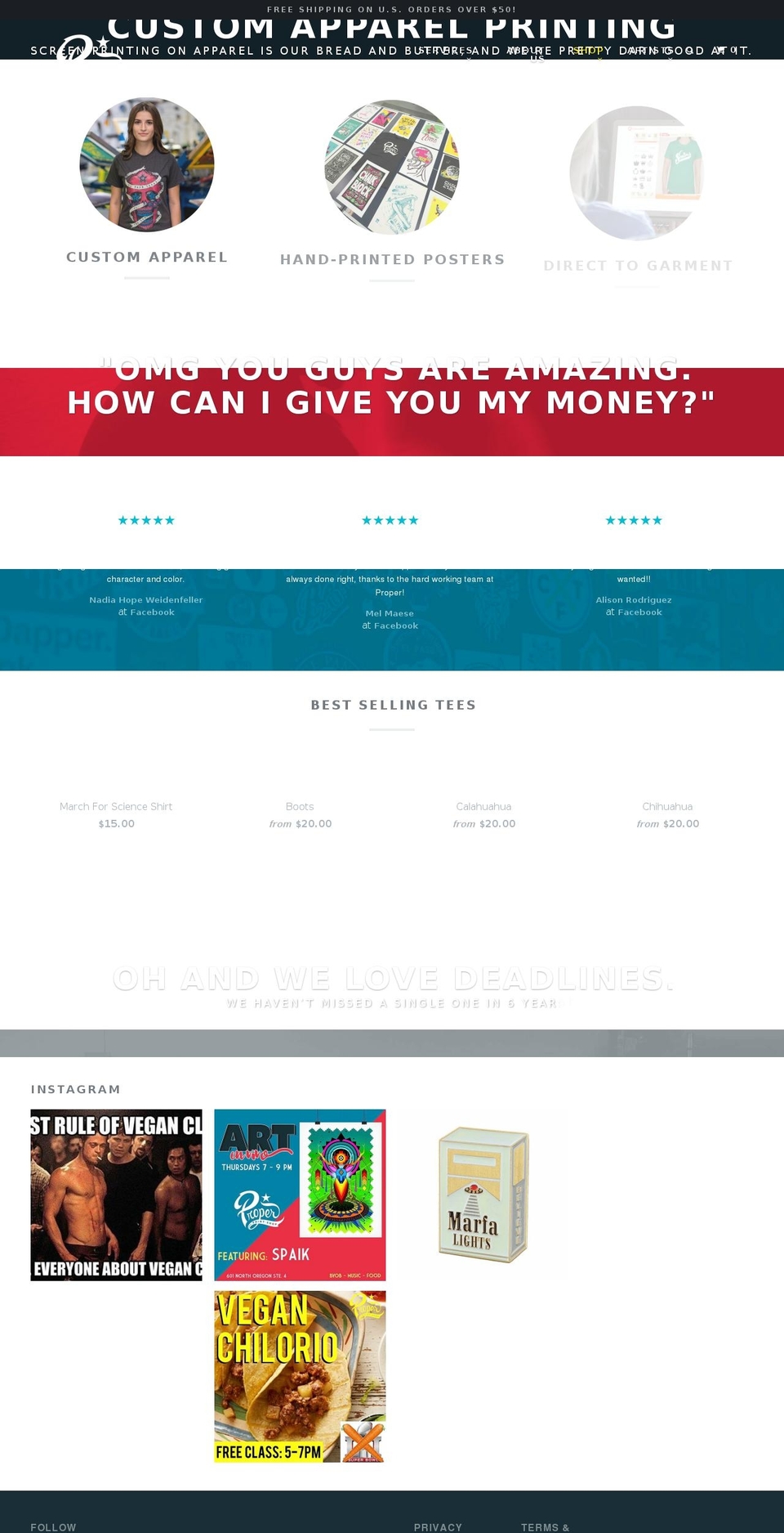 properprintshop.com shopify website screenshot