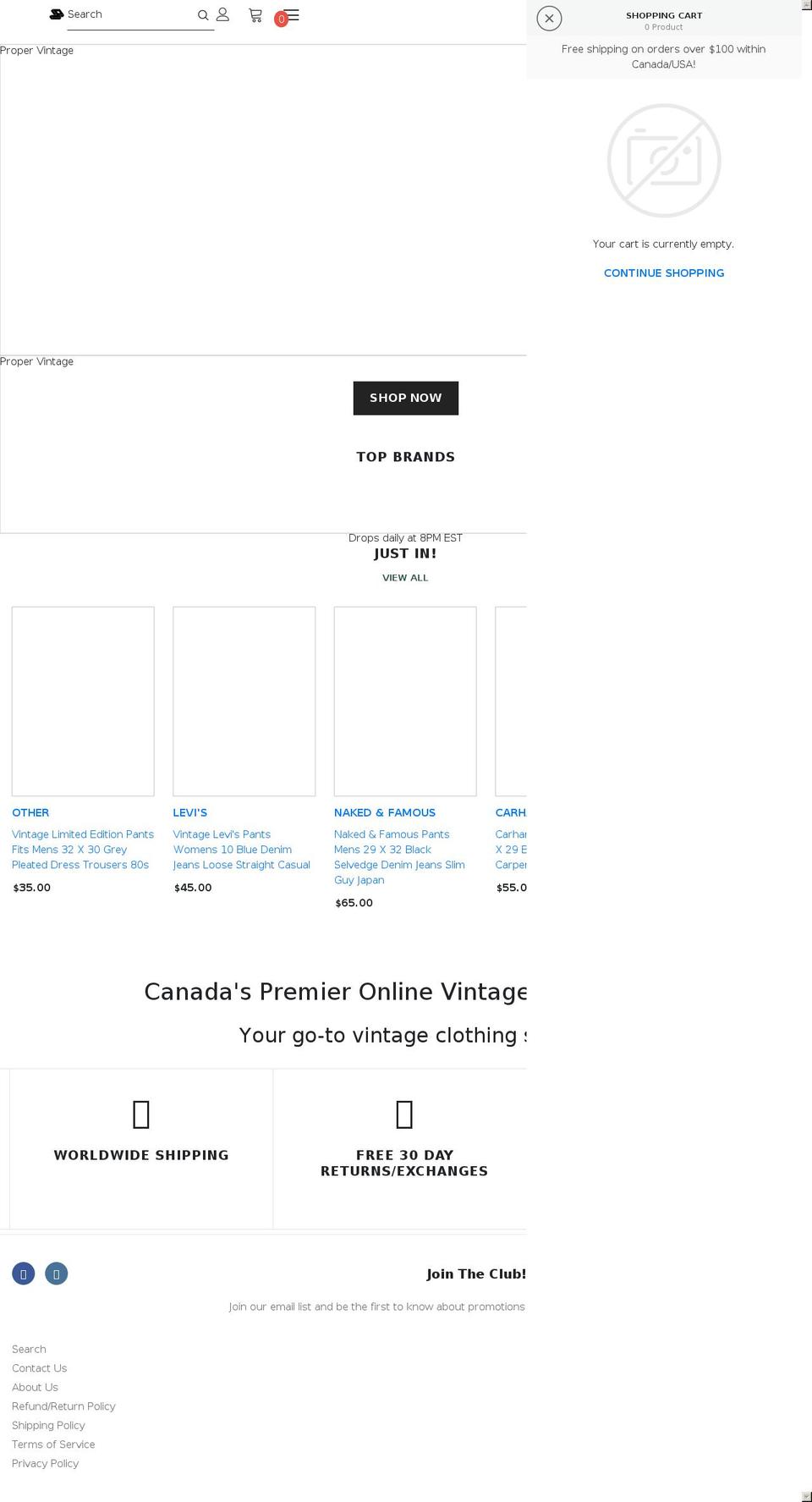 propervintagecanada.com shopify website screenshot