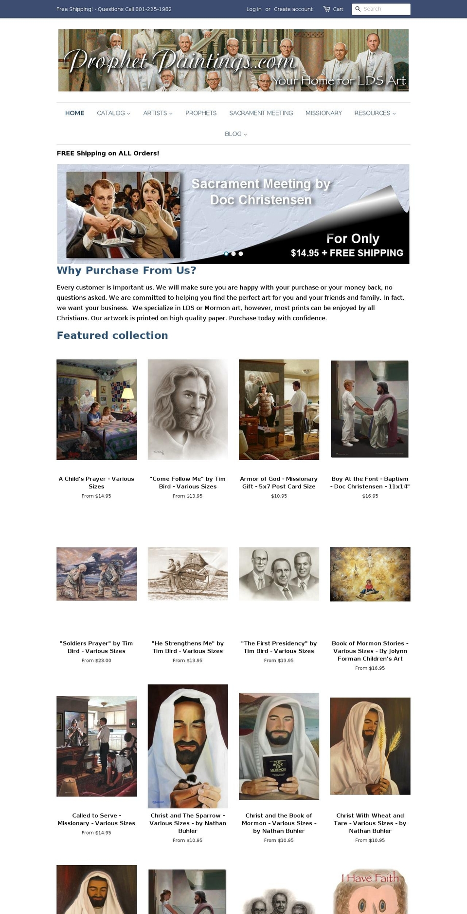 prophetpaintings.com shopify website screenshot