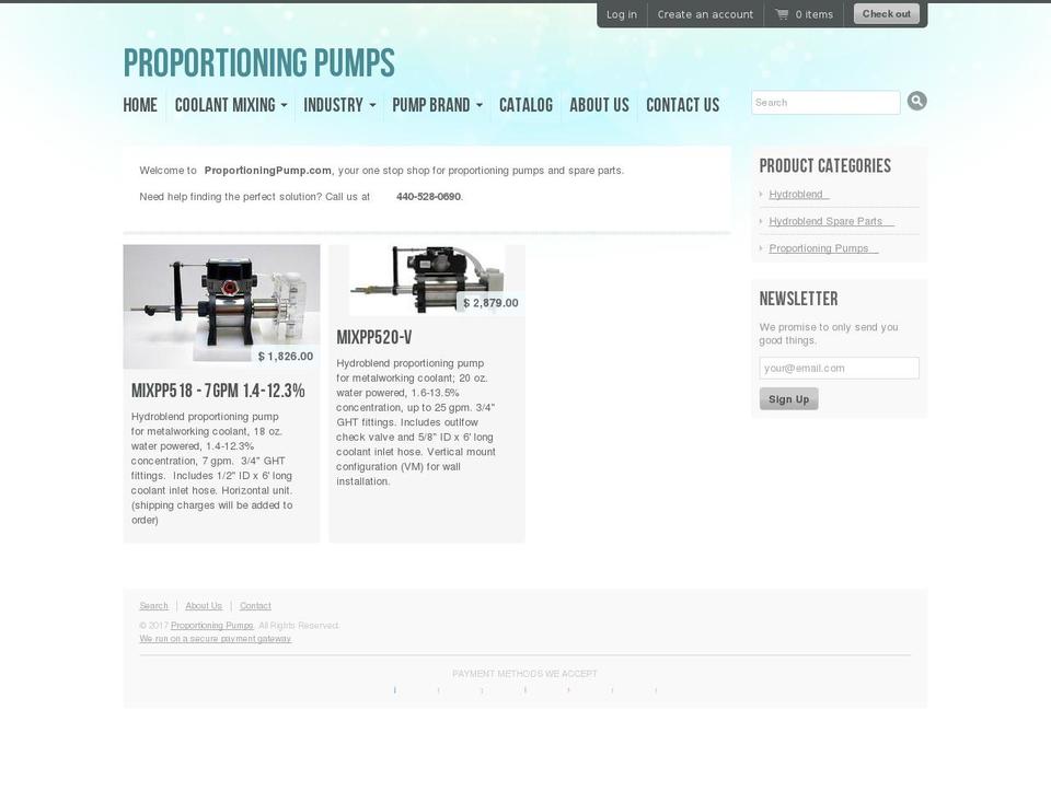 proportioningpump.com shopify website screenshot