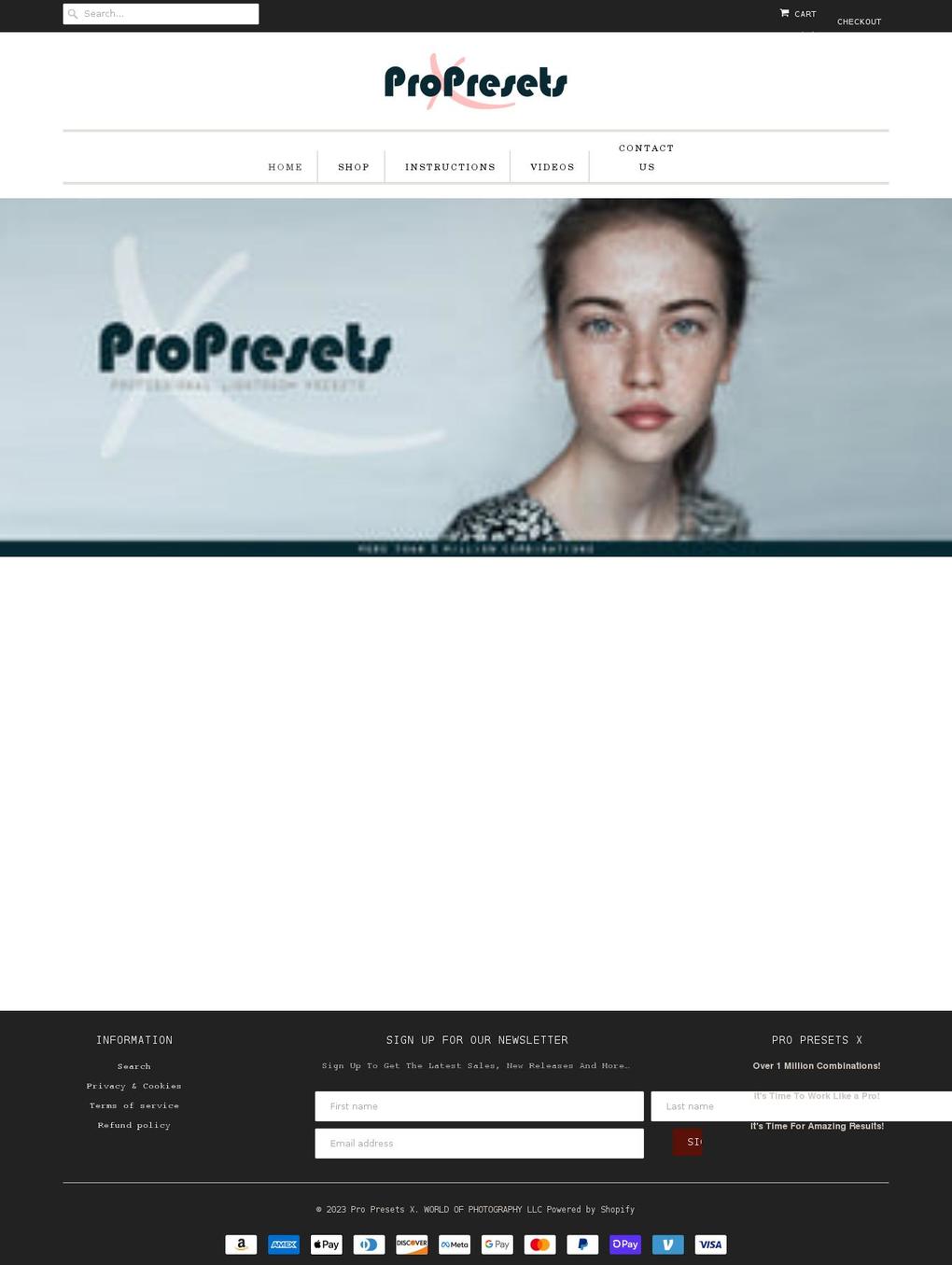 propresetsx.com shopify website screenshot