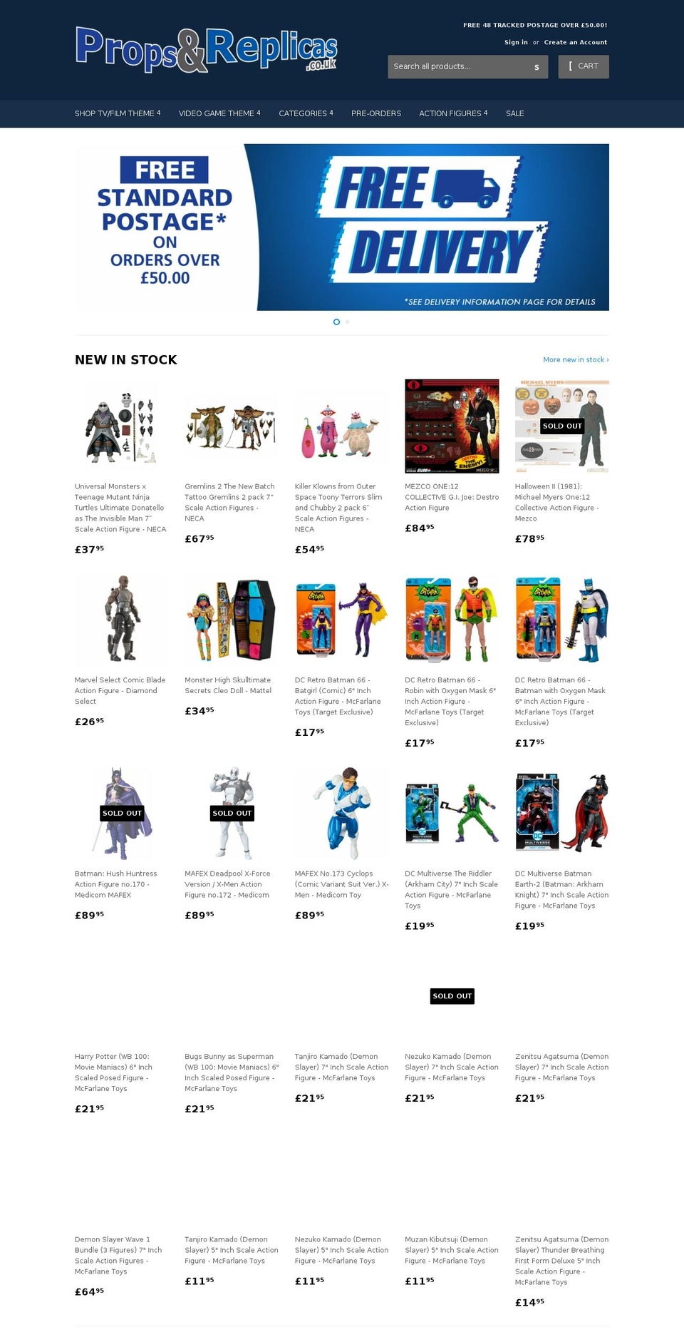 propsandreplicas.co.uk shopify website screenshot
