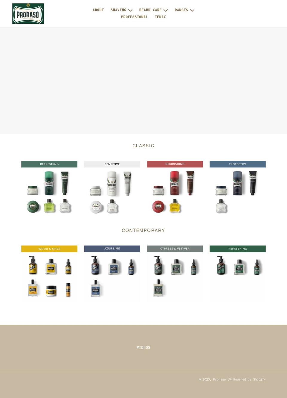 proraso.co.uk shopify website screenshot