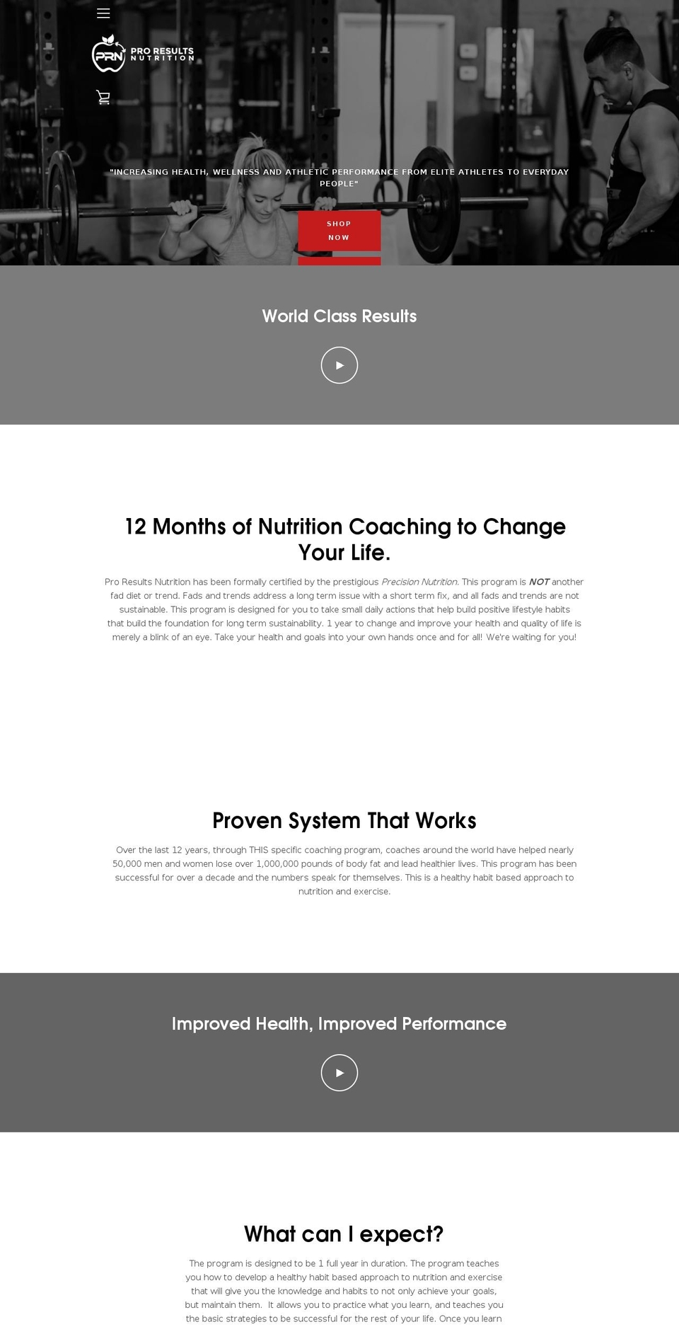 proresultsnutrition.com — Shopify storefront screenshot