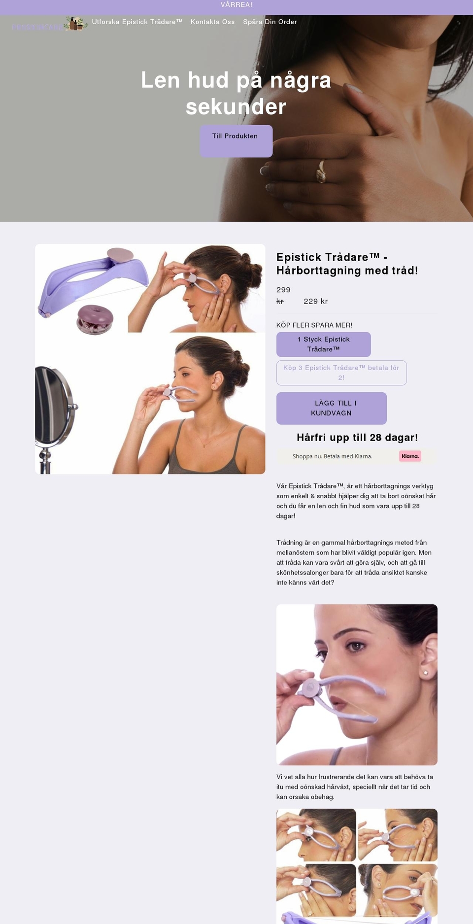 proskincare.se shopify website screenshot