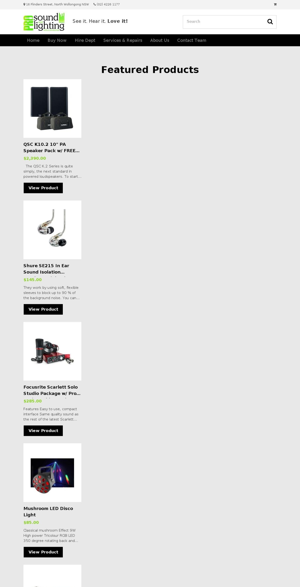 prosoundlighting.com.au shopify website screenshot