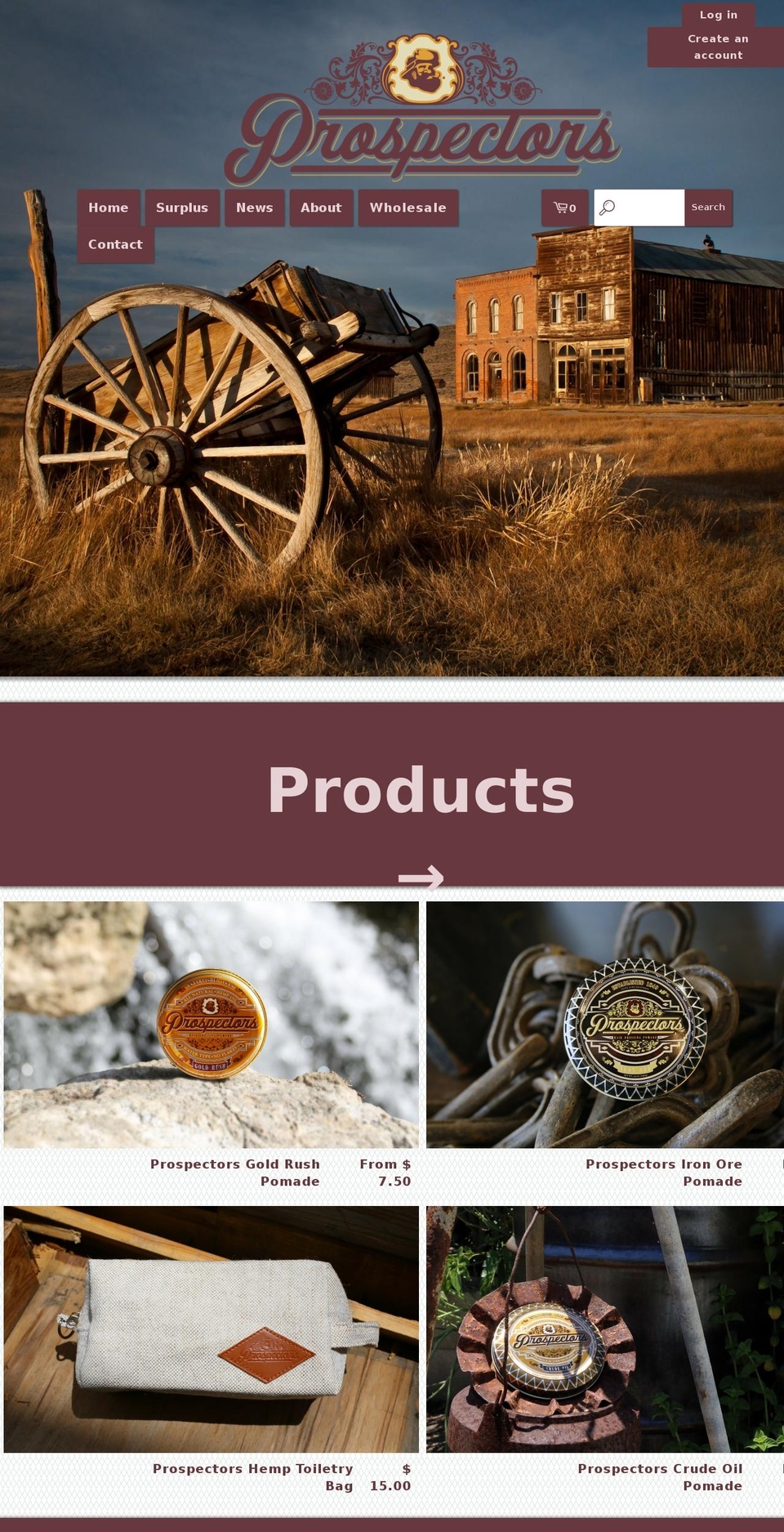 prospectorpomade.com shopify website screenshot