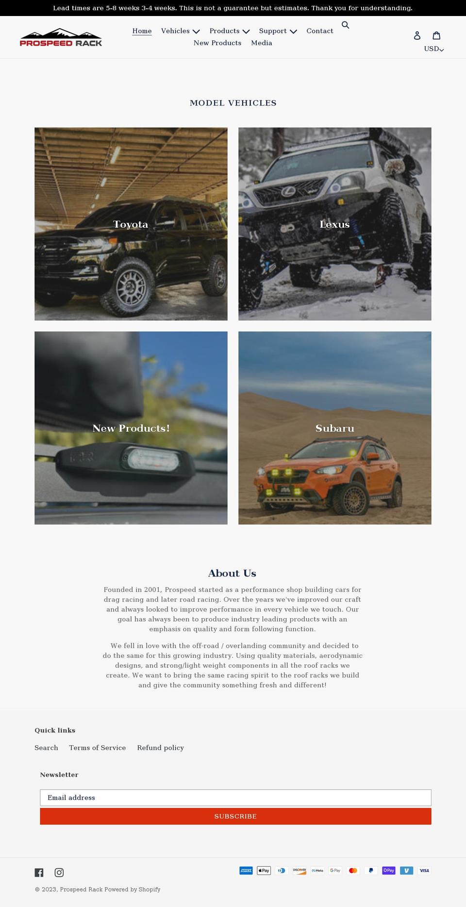 prospeedrack.com shopify website screenshot