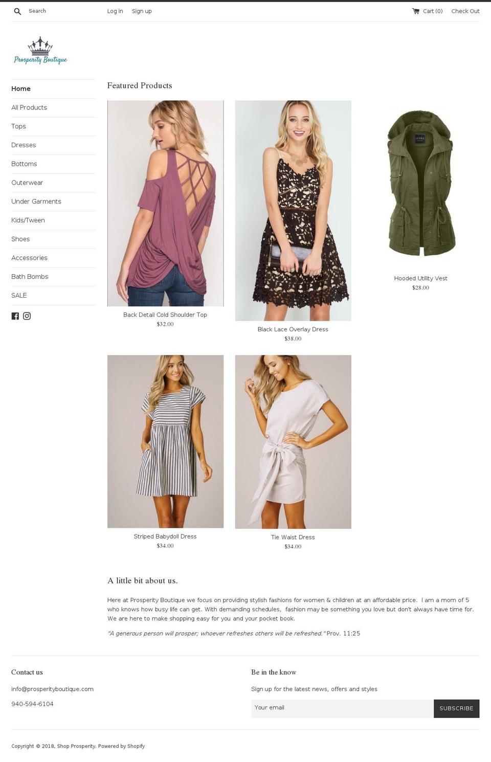 prosperityboutique.com — Shopify storefront screenshot