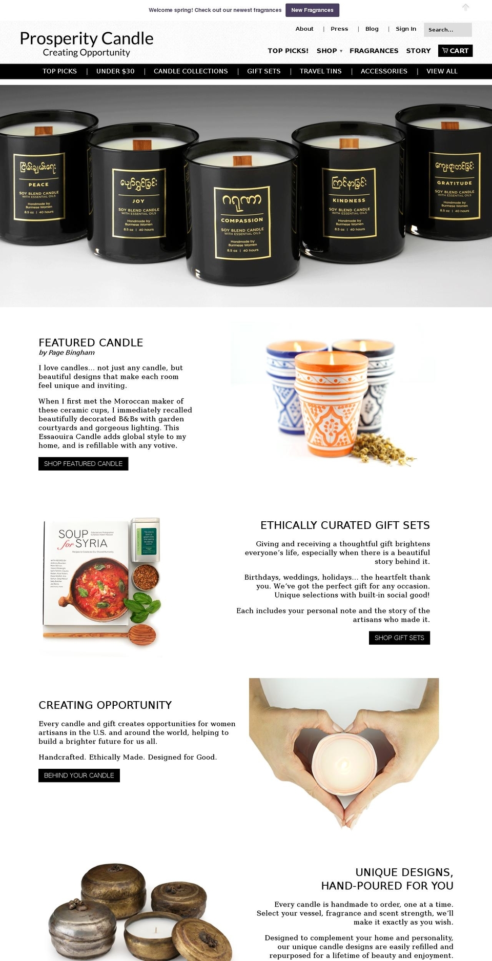 prosperitycandles.org shopify website screenshot