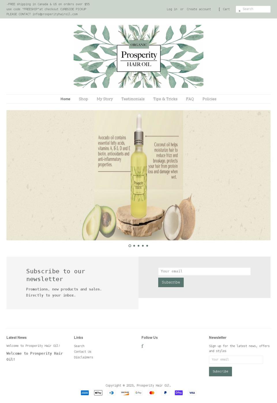 prosperityhairoil.com shopify website screenshot