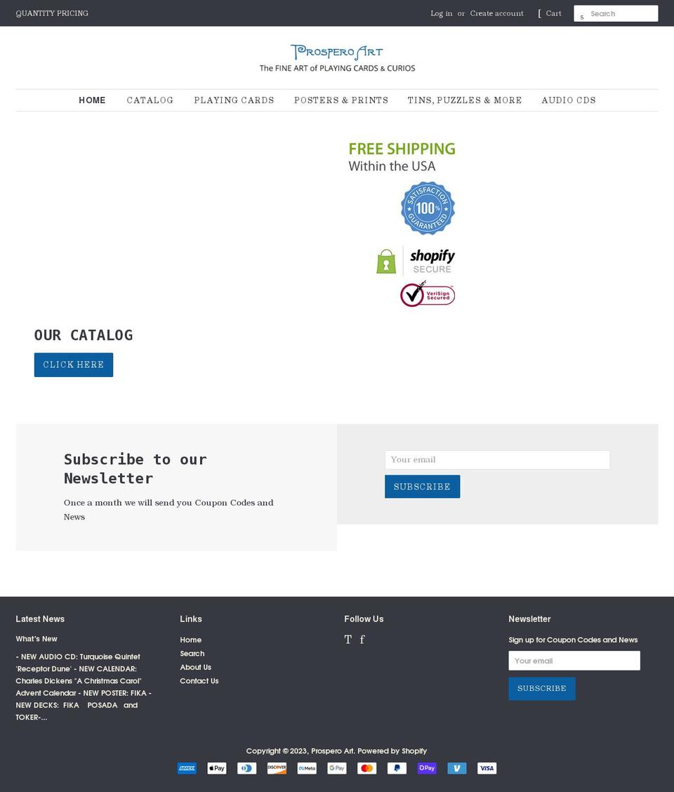 prospero-art.com shopify website screenshot