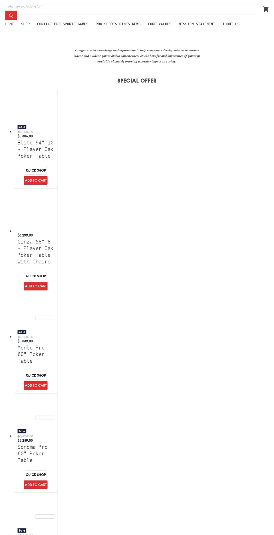 prosportsgames.com shopify website screenshot