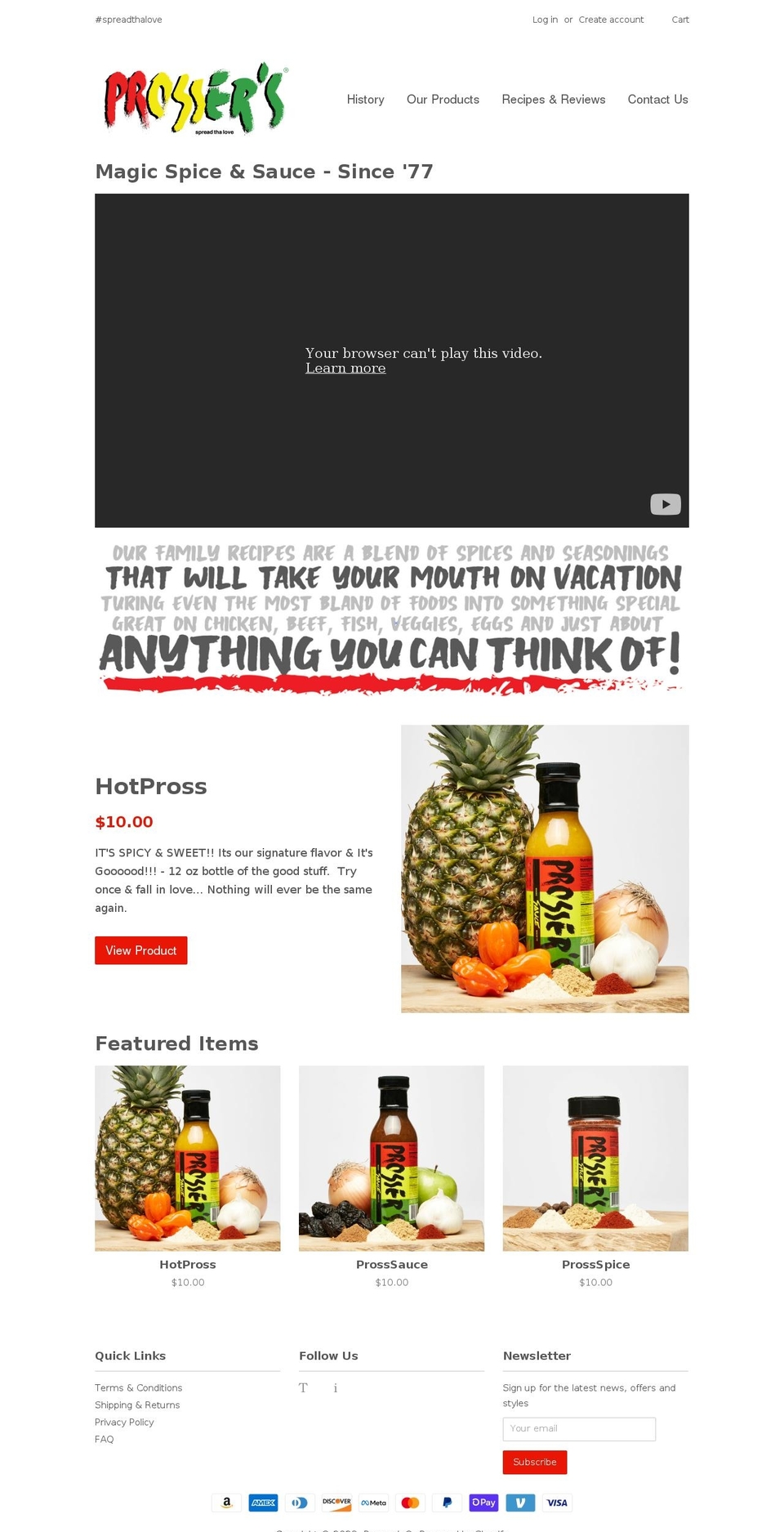 prossersspice.com shopify website screenshot