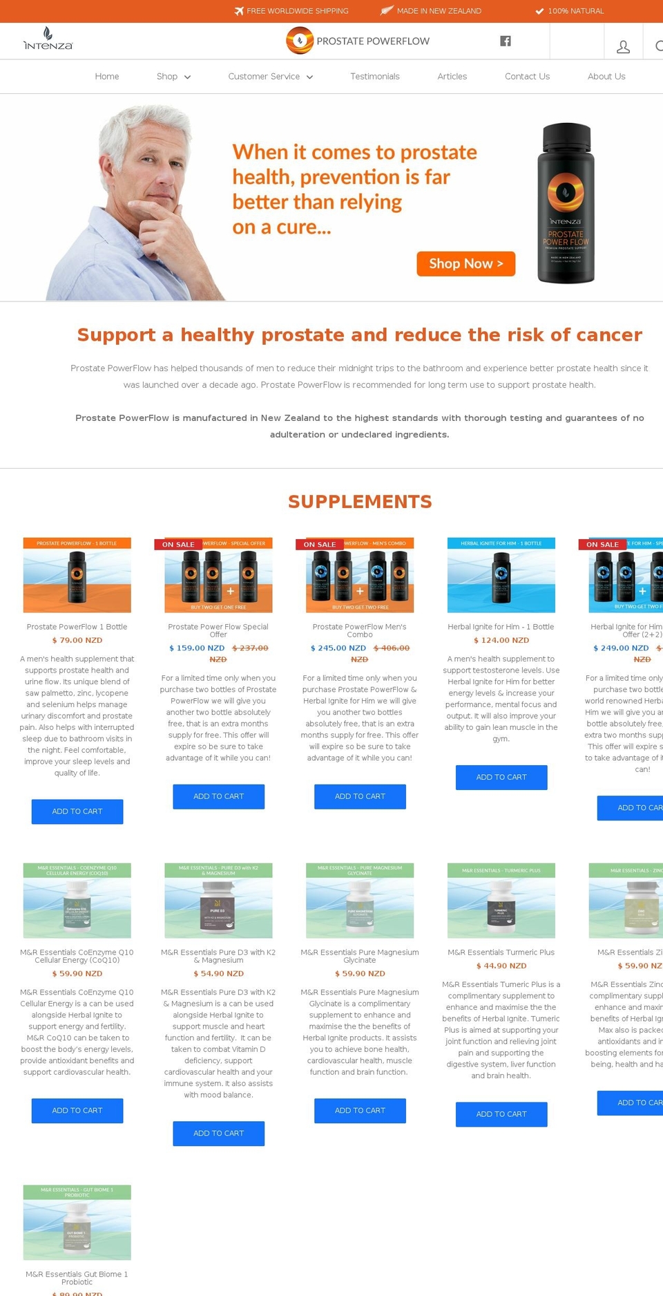 prostatepower.co.nz shopify website screenshot